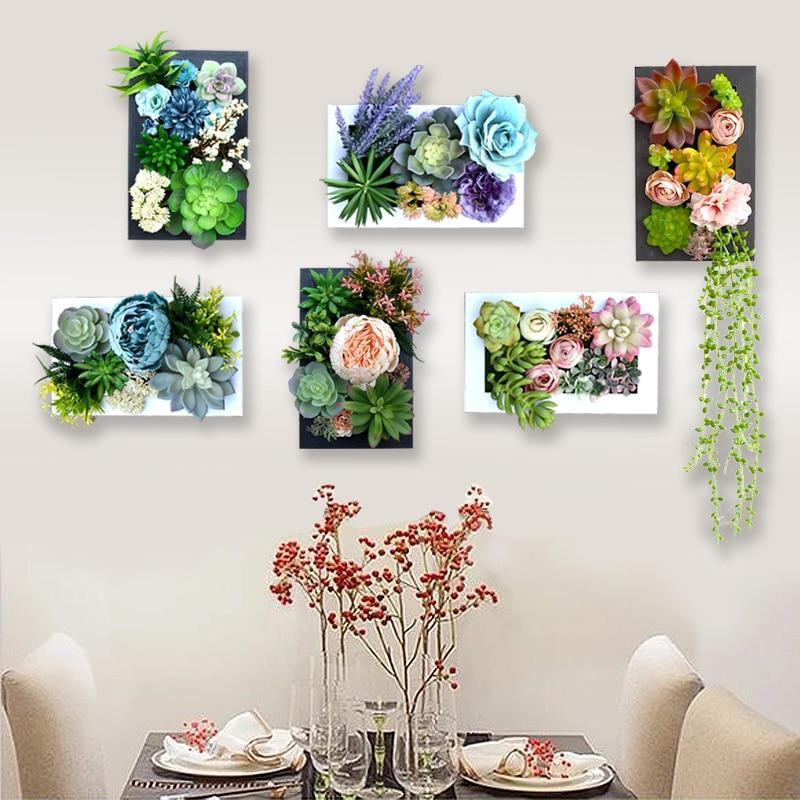 Artificial Fake Plants Decor  3d Wall Hanging Simulation  Succulent Green Plant Flowers Wall Decoration Home Indoor Wall Bedroom