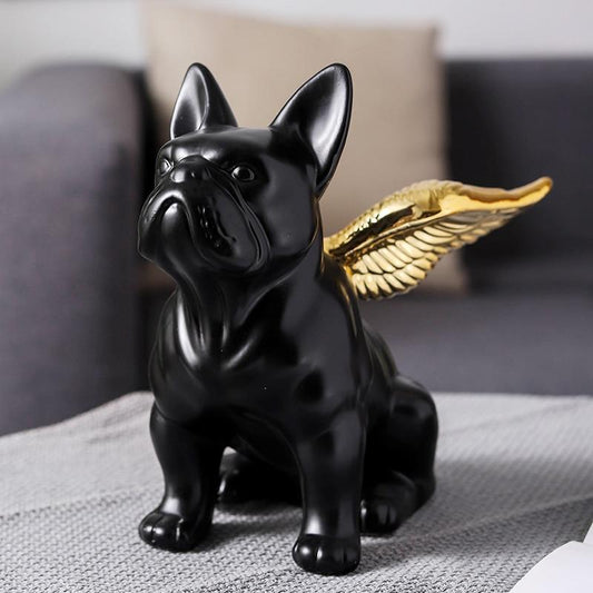 French Bulldog Statue Animals Golden Wings Black Dog Art Sculpture Ceramics Craft Nordic Modern Home Decor Ornament R4312