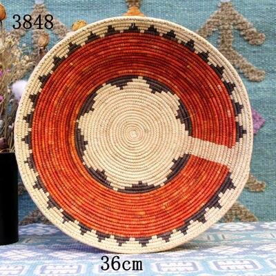 30 cm-39 cm Round Rustic Hand-woven Straw Designer Model Room Background Wall Hanging Decoration Fruit Plate Bowls