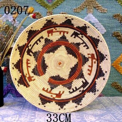 30 cm-39 cm Round Rustic Hand-woven Straw Designer Model Room Background Wall Hanging Decoration Fruit Plate Bowls