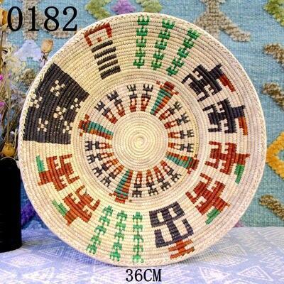 30 cm-39 cm Round Rustic Hand-woven Straw Designer Model Room Background Wall Hanging Decoration Fruit Plate Bowls