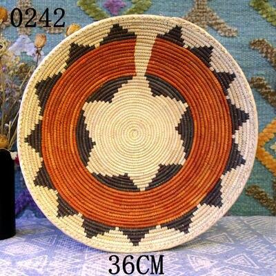 30 cm-39 cm Round Rustic Hand-woven Straw Designer Model Room Background Wall Hanging Decoration Fruit Plate Bowls