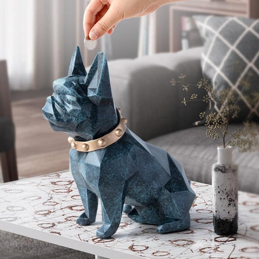 European Style Geometry French Bulldog Resin Statue Money Box Creative Home Decor Coin Storage Box Child Gift Piggy Bank WX3