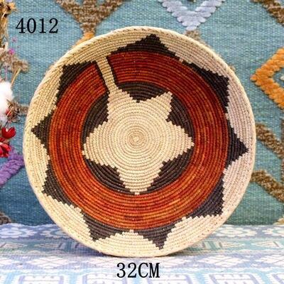 30 cm-39 cm Round Rustic Hand-woven Straw Designer Model Room Background Wall Hanging Decoration Fruit Plate Bowls