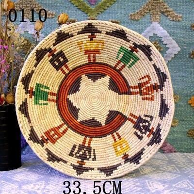 30 cm-39 cm Round Rustic Hand-woven Straw Designer Model Room Background Wall Hanging Decoration Fruit Plate Bowls