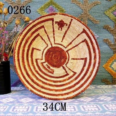 30 cm-39 cm Round Rustic Hand-woven Straw Designer Model Room Background Wall Hanging Decoration Fruit Plate Bowls