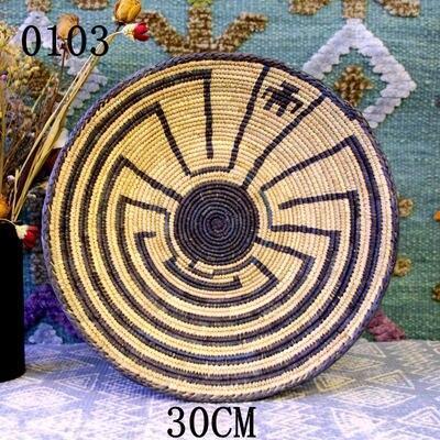 30 cm-39 cm Round Rustic Hand-woven Straw Designer Model Room Background Wall Hanging Decoration Fruit Plate Bowls