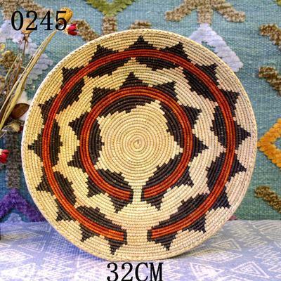 30 cm-39 cm Round Rustic Hand-woven Straw Designer Model Room Background Wall Hanging Decoration Fruit Plate Bowls