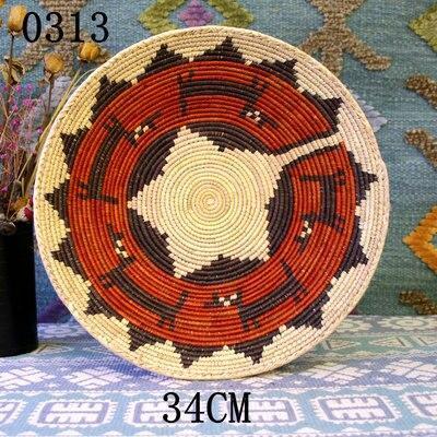 30 cm-39 cm Round Rustic Hand-woven Straw Designer Model Room Background Wall Hanging Decoration Fruit Plate Bowls