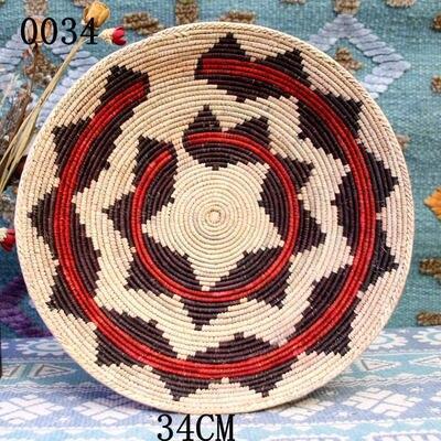 30 cm-39 cm Round Rustic Hand-woven Straw Designer Model Room Background Wall Hanging Decoration Fruit Plate Bowls