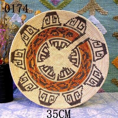 30 cm-39 cm Round Rustic Hand-woven Straw Designer Model Room Background Wall Hanging Decoration Fruit Plate Bowls