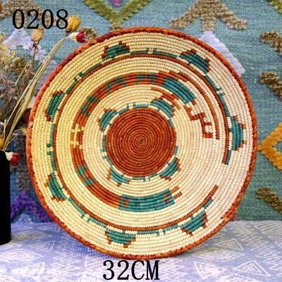 30 cm-39 cm Round Rustic Hand-woven Straw Designer Model Room Background Wall Hanging Decoration Fruit Plate Bowls